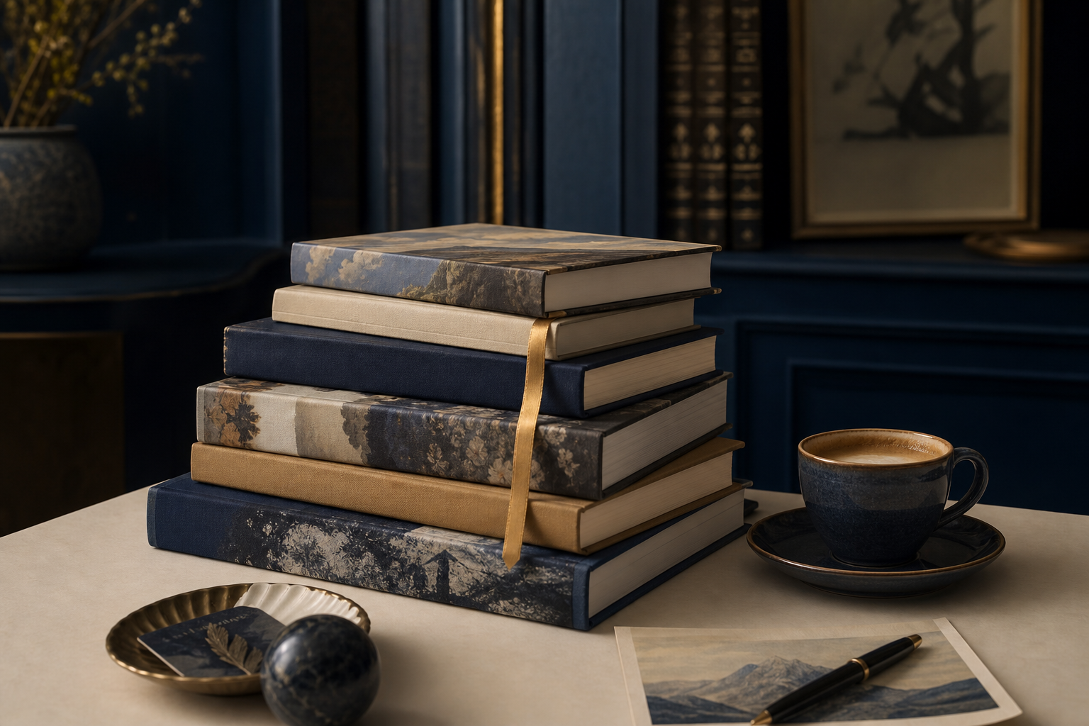 Neat stack of books on a display table